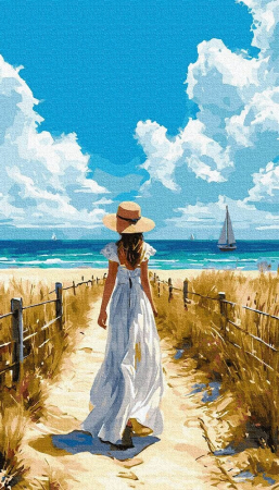 Triptice si dimensiuni mari - Set pictura pe numere, cu sasiu, Pasi spre mare, 40x70 cm