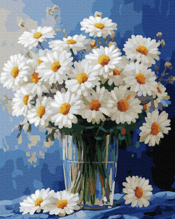 Dimensiune clasica 40x50cm - Set pictura pe numere, cu sasiu, Margarete pe cer, 40x50 cm