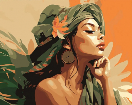 Dimensiune clasica 40x50cm - Set pictura pe numere, cu sasiu, Femeie cu turban african, 40x50 cm
