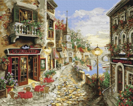 Set pictura pe numere, cu sasiu, Restaurant langa mare, 40x50 cm [0]