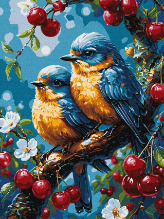 Picturi pe numere - Set pictura pe numere, cu sasiu, Pitigoi si cirese, 30x40 cm