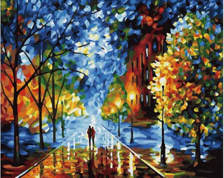 Picturi pe numere - Set pictura pe numere, cu sasiu, Pasi in toamna, 40x50 cm