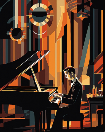 Set pictura pe numere, cu sasiu, Pianist - Art Déco, 40x50 cm [0]