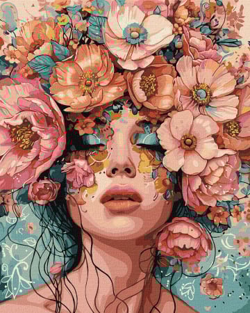 Dimensiune clasica 40x50cm - Set pictura pe numere, cu sasiu, Fata in flori, 40x50 cm