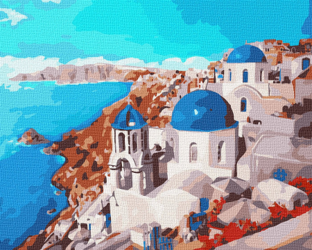 Picturi pe numere 40x50 cm – modele variate pentru toate gusturile - Set pictura pe numere, cu sasiu, Santorini, 40x50 cm