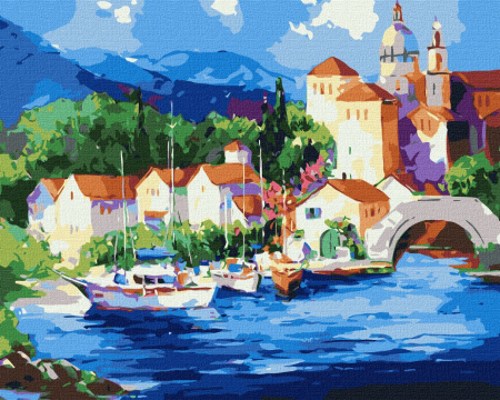 Set pictura pe numere, cu sasiu, La poalele muntelui, 40x50 cm