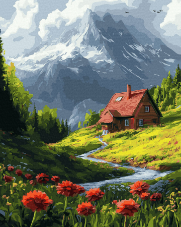 Set pictura pe numere, cu sasiu, Casa din poienita, 40x50 cm [0]