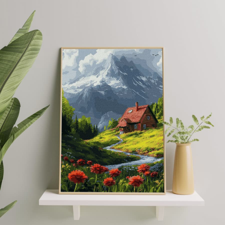Set pictura pe numere, cu sasiu, Casa din poienita, 40x50 cm [3]