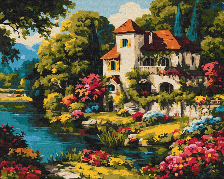 Picturi pe numere - Set pictura pe numere, cu sasiu, Peisaj colorat, 40x50 cm