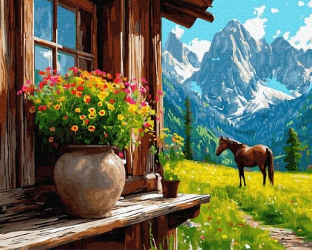 Dimensiune clasica 40x50cm - Set pictura pe numere, cu sasiu, Libertate intre piscuri, 40x50 cm