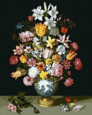 Dimensiune clasica 40x50cm - Set pictura pe numere, cu sasiu, Simfonie florala - Ambrosius Bosschaert , 40x50 cm