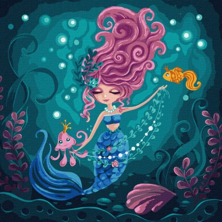 Set pictura pe numere, cu sasiu, Sirena - Elena Schweitzer, 40x40 cm [0]