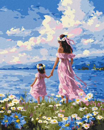 Picturi pe numere 40x50 cm – modele variate pentru toate gusturile - Set pictura pe numere, cu sasiu, Mama si fiica, 40x50 cm