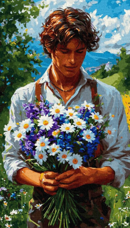 Triptice si dimensiuni mari - Set pictura pe numere, cu sasiu, Buchet cu dragoste, 40x70 cm