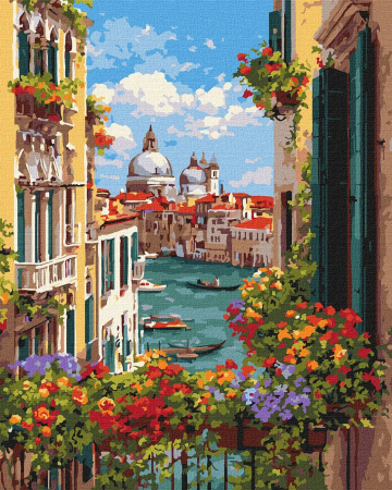 Picturi pe numere - Set pictura pe numere, cu sasiu, Vedere din balcon, 40x50 cm