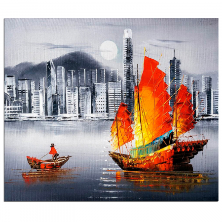 Pictura pe numere, cu sasiu, Hong Kong by Night [0]