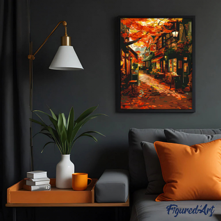 Set pictura pe numere, cu sasiu, Strada cafenelelor, toamna, 40x50 cm [1]