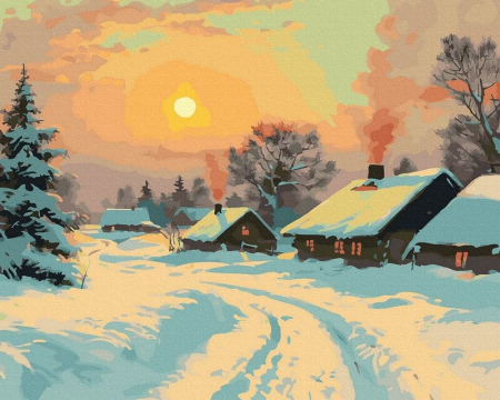 Picturi pe numere - Set pictura pe numere, cu sasiu, Refugiu de iarna, 40x50 cm