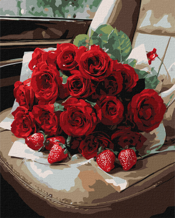 Picturi pe numere 40x50 cm – modele variate pentru toate gusturile - Set pictura pe numere, cu sasiu, Buchet romantic, 40x50 cm