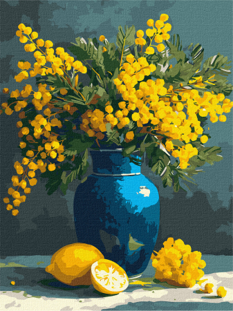 Picturi pe numere - Set pictura pe numere, cu sasiu, Mimosa si lamai, 30x40 cm