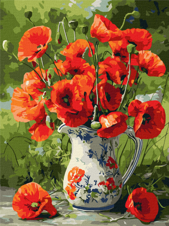 Picturi pe numere dimensiuni mici și medii – ușor de realizat, perfecte pentru orice spațiu - Set pictura pe numere, cu sasiu, Maci in portelan, 30x40 cm