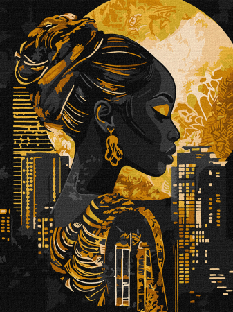 Picturi pe numere - Set pictura pe numere, cu sasiu, Noapte aurie - extra culori metalizate, 30x40 cm