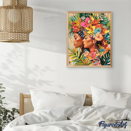 Set pictura pe numere, cu sasiu, Surori la tropice, 40x50 cm [2]