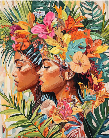 Picturi pe numere 40x50 cm – modele variate pentru toate gusturile - Set pictura pe numere, cu sasiu, Surori la tropice, 40x50 cm