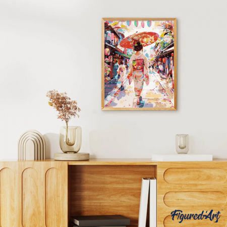 Set pictura pe numere, cu sasiu, Femeie in yukata, 40x50 cm [2]