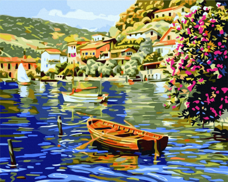 Dimensiune clasica 40x50cm - Set pictura pe numere, cu sasiu, Barca mica, 40x50 cm