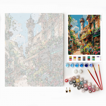 Set pictura pe numere, cu sasiu, Strada infloritoare, 40x50 cm [4]