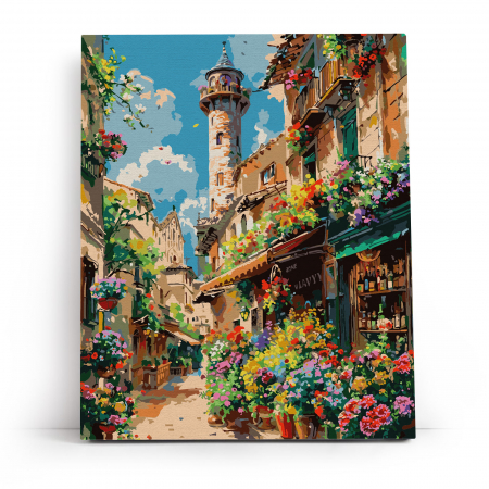 Set pictura pe numere, cu sasiu, Strada infloritoare, 40x50 cm [1]
