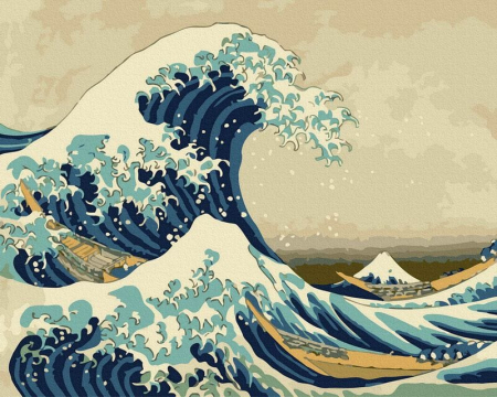 Dimensiune clasica 40x50cm - Set pictura pe numere, cu sasiu, Marele val de la Kanagawa - Hokusai, 40x50 cm