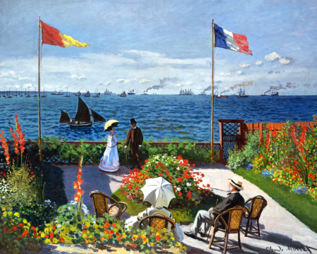 Dimensiune clasica 40x50cm - Set pictura pe numere, cu sasiu, Terasa de la Sainte - Adrasse, Monet, 40x50 cm