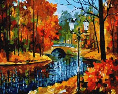 Set pictura pe numere, cu sasiu, Toamna in parc, 40x50 cm [0]