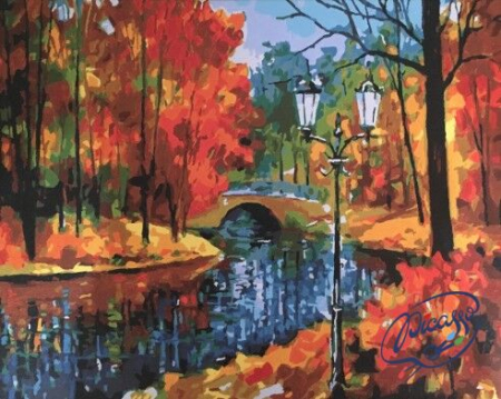 Set pictura pe numere, cu sasiu, Toamna in parc, 40x50 cm [1]