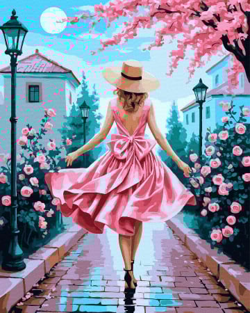 Dimensiune clasica 40x50cm - Set pictura pe numere, cu sasiu, Plimbare printre trandafiri, 40x50 cm