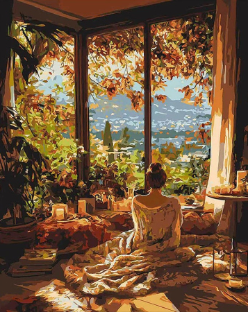 Picturi pe numere 40x50 cm – modele variate pentru toate gusturile - Set pictura pe numere, cu sasiu, Dimineata lenesa de toamna, 40x50 cm