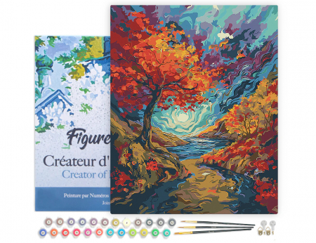 Set pictura pe numere, cu sasiu, Padure suprarealista inspiratie van Gogh, 40x50 cm [2]
