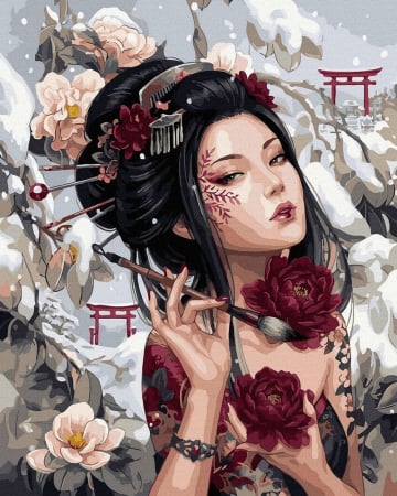 Picturi pe numere - et pictura pe numere, cu sasiu, Flori misterioase din Japonia, 40x50 cm