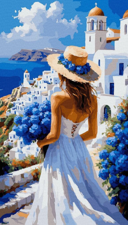 Picturi pe numere - Set pictura pe numere, cu sasiu, Tonuri de albastru, 40x70 cm