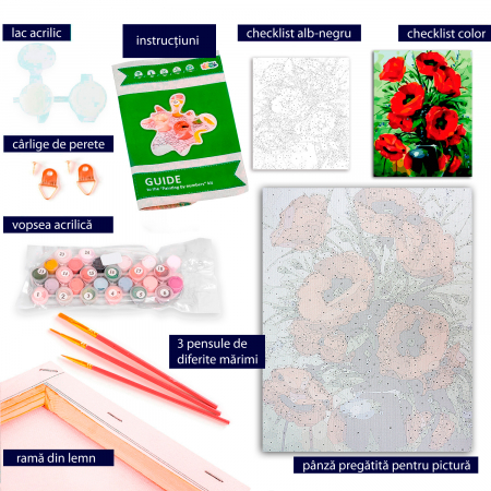Set pictura pe numere, cu sasiu, Buchet de Maci, 40x50 cm [4]