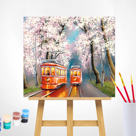Set pictura pe numere, cu sasiu, Tramvai de primavara [1]