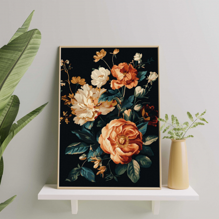 Set pictura pe numere, cu sasiu, Trandafiri 2 - canvas negru, 40x50 cm [2]