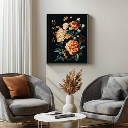 Set pictura pe numere, cu sasiu, Trandafiri 2 - canvas negru, 40x50 cm [3]