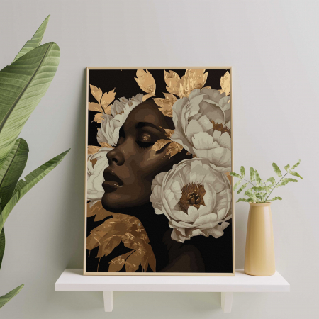 Set pictura pe numere, cu sasiu, Fata cu bujori 1 - canvas negru, 40x50 cm [2]