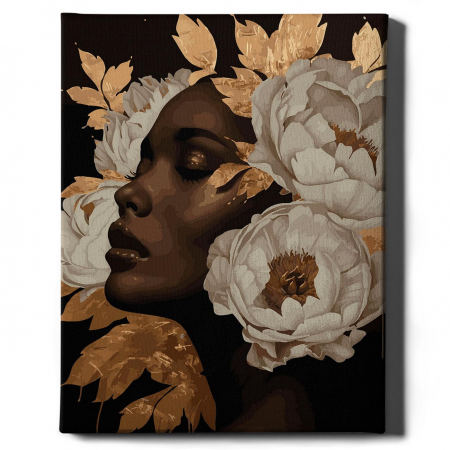 Set pictura pe numere, cu sasiu, Fata cu bujori 1 - canvas negru, 40x50 cm [1]