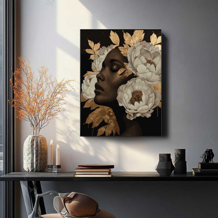 Set pictura pe numere, cu sasiu, Fata cu bujori 1 - canvas negru, 40x50 cm [3]