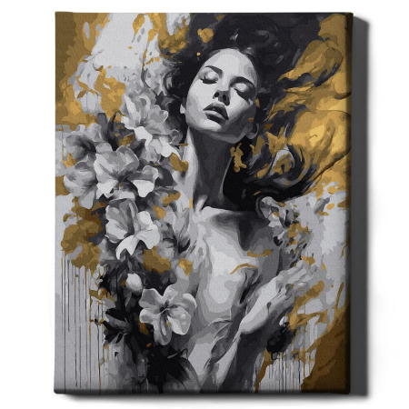 Set pictura pe numere, cu sasiu, Levitatie - culori aurii, 40x50 cm [1]