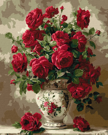 Picturi pe numere - Set pictura pe numere, cu sasiu, Trandafiri purpurii, 40x50 cm